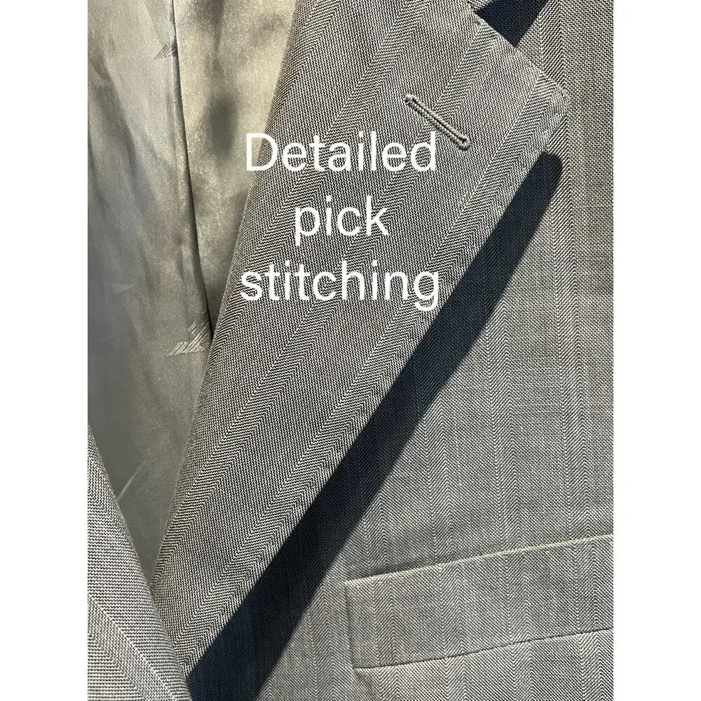 New Giorgio Armani 40R Silver Dove Gray Micro Herringbone Designer Blazer Italy